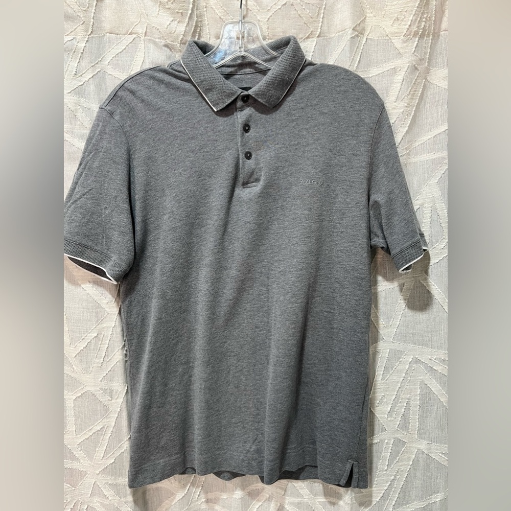 Z Zegna Grey Stretch Cotton Polo Shirt with Logo